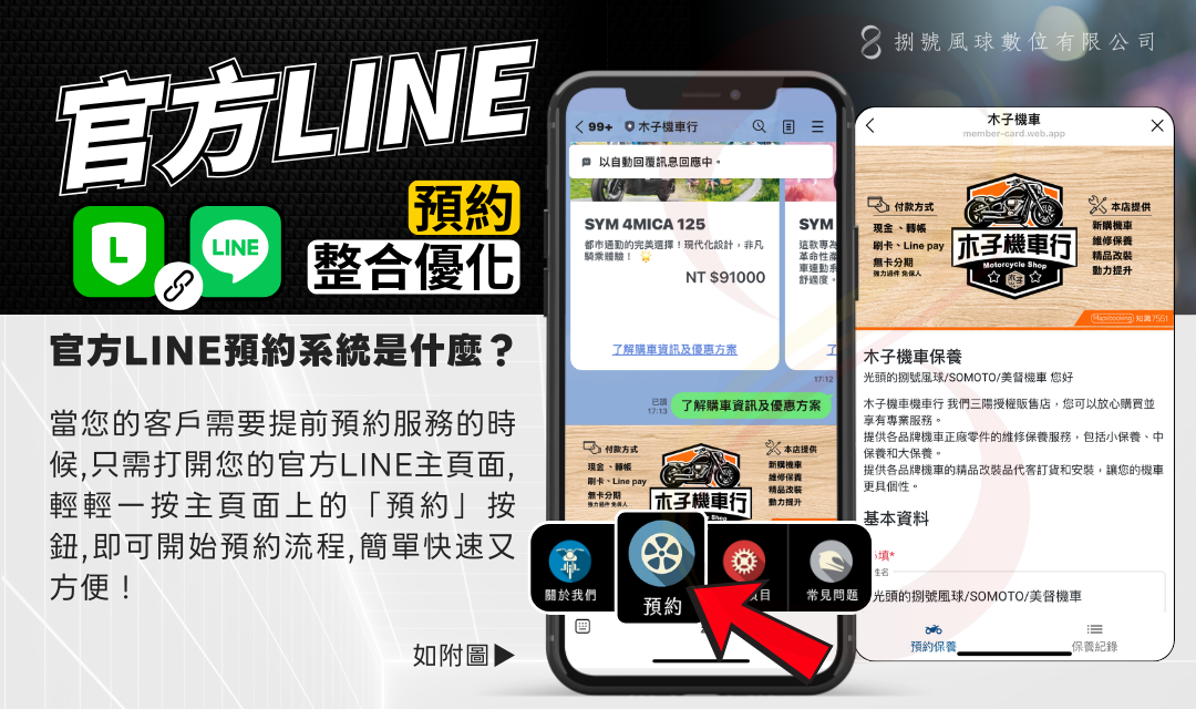 官方LINE主頁預約按鈕示意